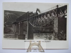 Ukraine, Zaleszczyki, railroad viaduct, train, ca. 1930