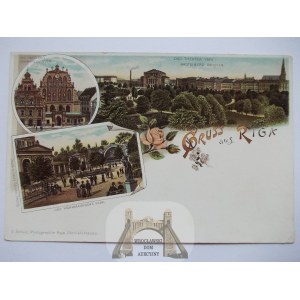 Łotwa, Ryga, Riga, litografia, ok. 1900