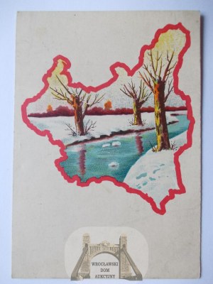 Patriotic, outlines of Poland, Post Office postcard series - winter, circa 1920.