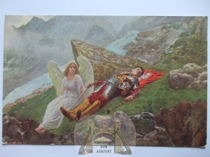 Patriotic, sleeping knight, painted by Piotrowski, 1912