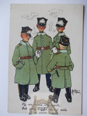 Patriotic, soldier humor, J. M. Caricature, ca. 1920