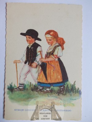 Polish folk types, Cieszyn Silesia, painted by A. Ursyn, ca. 1930