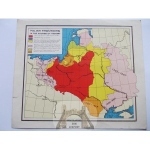 Patriotyczna mapka, Historyczne granice Polski, pocztówka propaganda Rządu na uchodźstwie - wielka pocztówka, ok. 1944