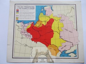 Patriotic map, Historical borders of Poland, postcard propaganda of the Government in Exile - great postcard, circa 1944.
