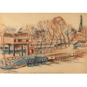 Irena Hassenberg (Reno) (1884 Warszawa - 1953 Paryż), Dom handlowy Samaritaine na tle wieży Eiffla podczas Wystawy Sztuki Dekoracyjnej w Paryżu w 1925, 1925