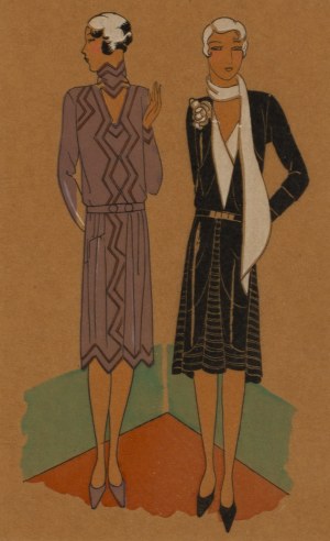Fashion illustration of Nicole Groult's dress designs, 1920s/30s.