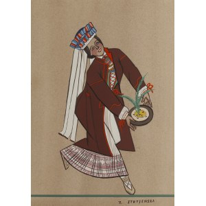 Zofia Stryjeńska (1891 Kraków - 1976 Genewa), Chłopka z okolic Lublina, plansza XXXIII z teki 'Polish Peasants' Costumes', 1939