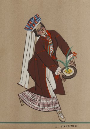 Zofia Stryjeńska (1891 Kraków - 1976 Geneva), Peasant woman from the vicinity of Lublin, sheet XXXIII from the portfolio 'Polish Peasants' Costumes', 1939