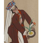 Zofia Stryjeńska (1891 Kraków - 1976 Genewa), Chłopka z okolic Lublina, plansza XXXIII z teki 'Polish Peasants' Costumes', 1939