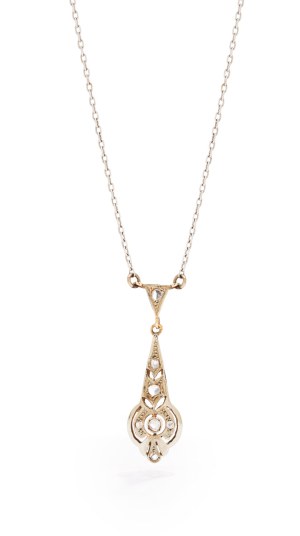 Art déco pendant, 1930s jewelry, white gold pr ~ 0.750, gold ~ 0.750