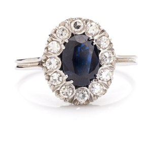 Ring with sapphire and diamonds, 2nd half 20th century jewelry, white gold pr. ~ 0.750