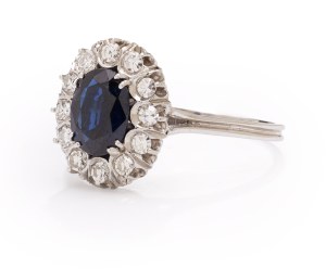Ring with sapphire and diamonds, 2nd half 20th century jewelry, white gold pr. ~ 0.750