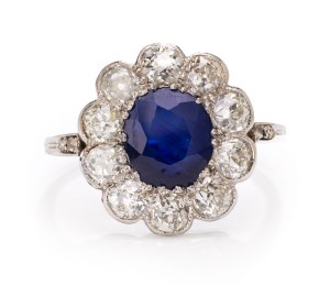 Ring with sapphire and diamonds jewelry, white gold pr ~ 