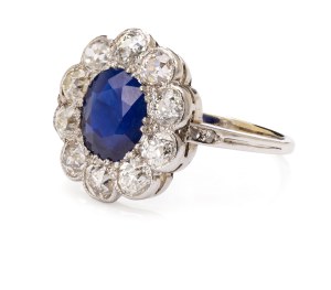 Ring with sapphire and diamonds jewelry, white gold pr ~ 