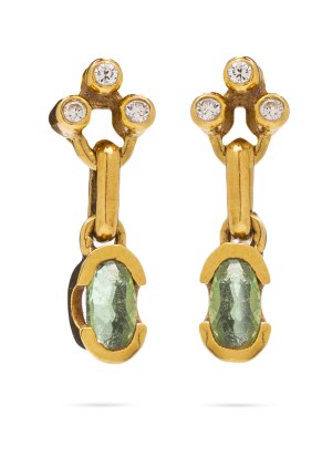 Earrings with olivines, 2nd half 20th century jewelry, gold ~ 0.750