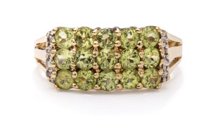 Ring with chrysolites, 2nd half of 20th century jewelry, pr. gold 