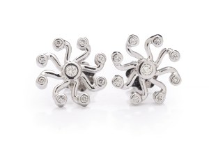 Earrings with diamonds, 2nd half of 20th century jewelry, white gold pr. 0.585