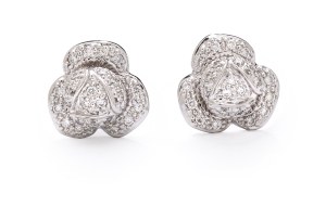 Rose-shaped earrings, early 21st century jewelry, white gold pr. ~ 0.750