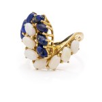 Pierścionek z lapis lazuli i opalami, 2 poł. XX w. biżuteria, złoto ~ 0,750