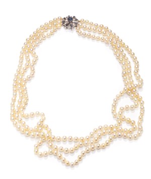 Pearl necklace, 2nd half 20th century jewelry, white gold pr. ~ 