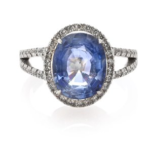 Ring with sapphire and diamonds, early 21st century jewelry, white gold pr. ~ 0.750