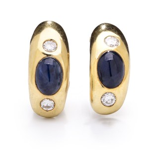 Earrings with sapphires and diamonds, early 21st century jewelry, 0.585 pr. gold