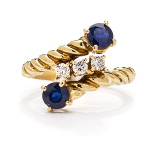Ring with sapphires and diamonds, 2nd half of 20th century jewelry, gold ~ 0.750