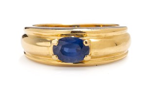 Signet with sapphire, 1980s jewelry, gold ~ 0.750