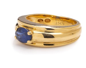 Signet with sapphire, 1980s jewelry, gold ~ 0.750