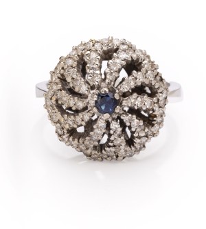 Ring with sapphire and diamonds, 2nd half of 20th century jewelry, white gold pr. ~ 0.585