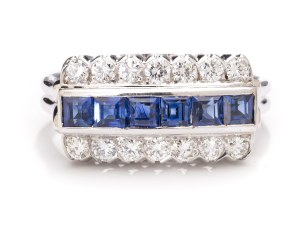 Ring with sapphires and diamonds, 2nd half 20th century jewelry, white gold pr. ~ 0.585