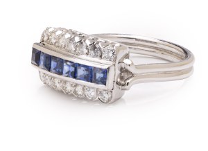 Ring with sapphires and diamonds, 2nd half 20th century jewelry, white gold pr. ~ 0.585
