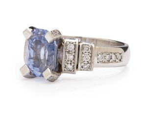 Ring with sapphire and diamonds, 2nd half 20th century jewelry, platinum ~ 0.950