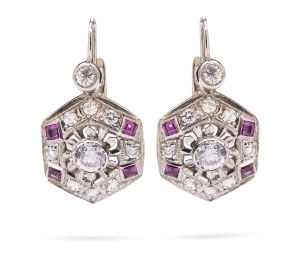 Earrings with amethysts and diamonds, 1970s jewelry, white gold pr. '3'
