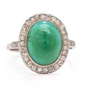 Ring with turquoise and diamonds, 1930s jewelry, white gold pr. ~ 