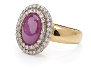 Ring with ruby and diamonds, late 19th century jewelry, gold ~ 0.750