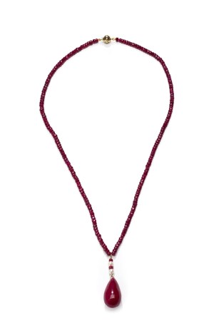 Ruby necklace, early 21st century jewelry, pr. gold 
