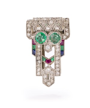 Brooch - clip art déco, 1930s - 1940s jewelry, white gold pr. ~ 