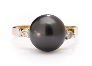 Tahiti pearl ring, late 20th century jewelry, gold ~ 0.750