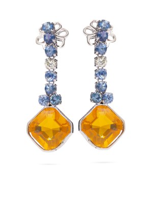Pair of earrings with citrines, sapphires and diamonds, 2nd half of 20th century jewelry, white gold pr. ~ 