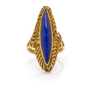 Pierścionek z lapis lazuli, 2 poł. XX w. biżuteria, złoto ~ 0,750