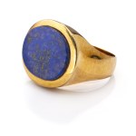 Sygnet z lapis lazuli, 2 poł. XX w. biżuteria, złoto pr. 0,585