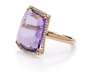 Ring with amethyst and diamonds, early 21st century jewelry, gold ~ 0.750
