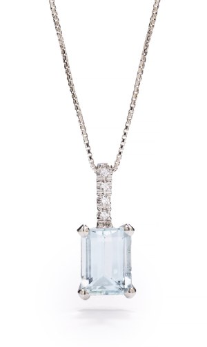 Pendant with aquamarine and diamonds, early 21st century jewelry, white gold pr ~ 