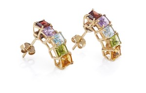 Earrings with colored quartzes, early 21st century jewelry, pr. 0.585 gold