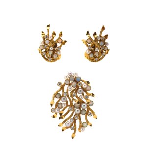 Schmuckset mit Opal-Perl- und Diamantbesatz