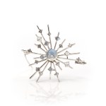 Brosche und Ring mit Mondstein-Diamantbesatz