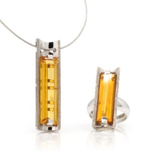 Citrin-Set, bestehend aus Ring und Änhänger mit Kette