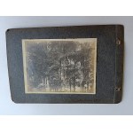 SET OF 2 PHOTOS ON CARD FROM AN OLD ALBUM RYMANOW 1906, GROUP OF PEOPLE ON A LADDER, MYŚLENICE 1907, FOREST