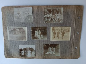 SET OF 7 PHOTOS ON CARD FROM AN OLD ALBUM, VILLAGE, HORSES